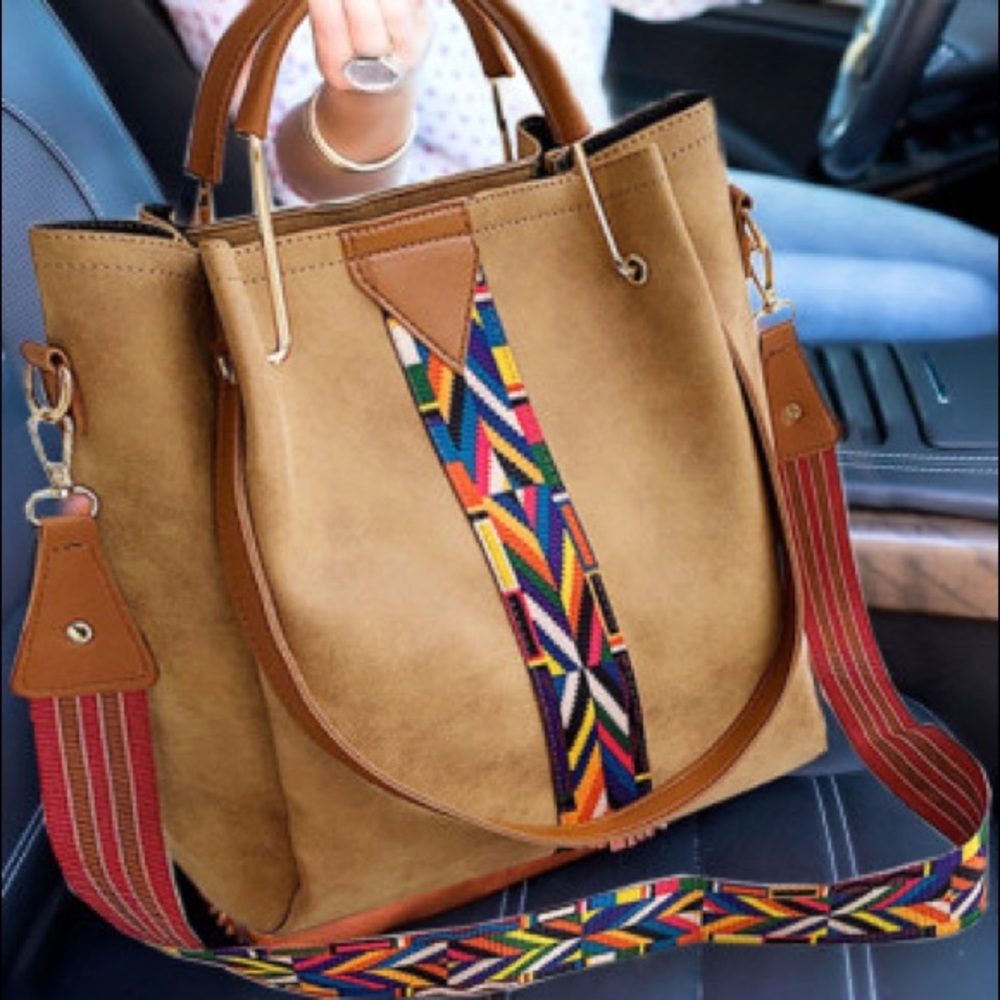 Yellow Colorful Print Splicing Versatile Crossbody Bag